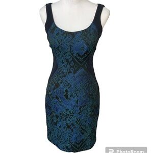 Elie Tahari Womens Dress Blue Green Bodycon Knee Length Sleeveless Sz. 2…